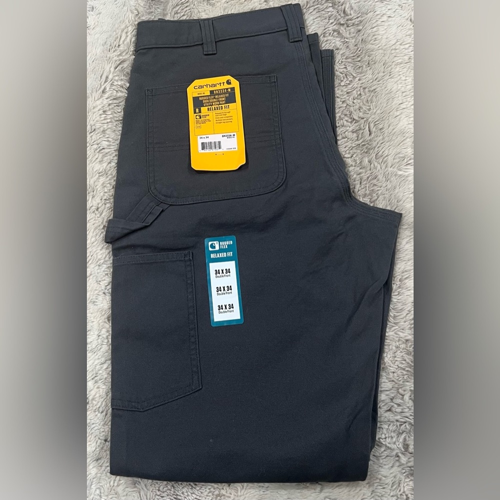 2 PAIRS of Carhartt Men's Dark Gray Cargo Pants Size 34x34